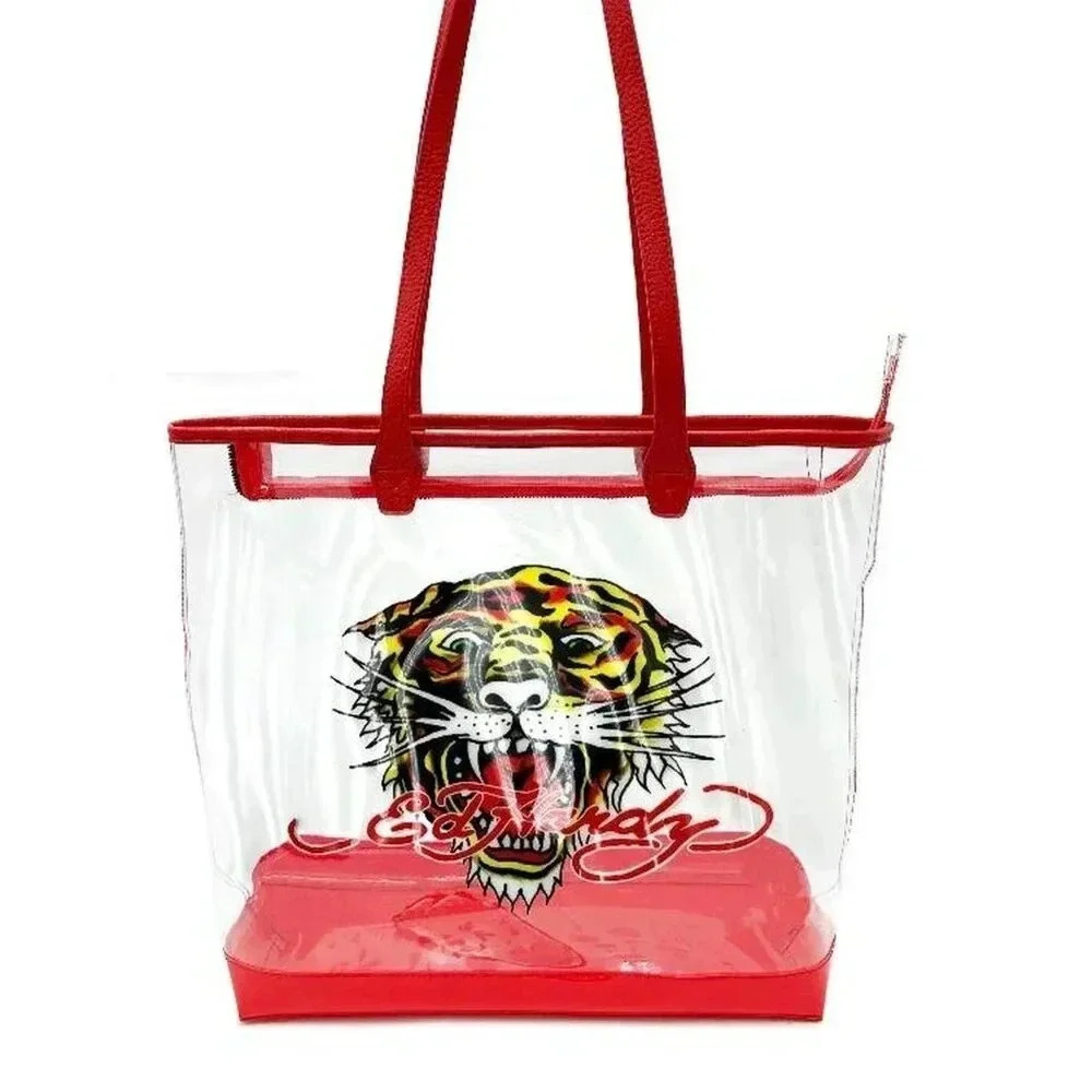 NWT Ed Hardy Tiger Graphic Vintage Y2K Clear Festival Large Tote Bag